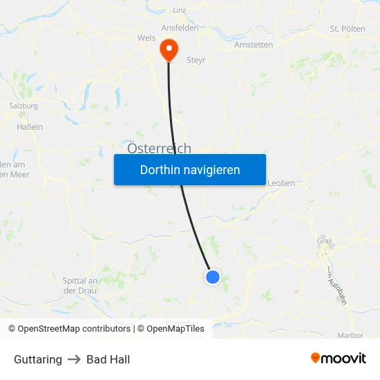 Guttaring to Bad Hall map