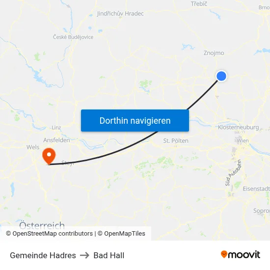 Gemeinde Hadres to Bad Hall map