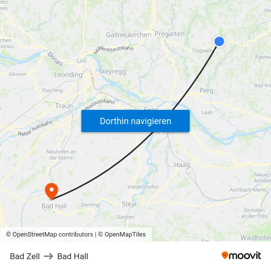 Bad Zell to Bad Hall map