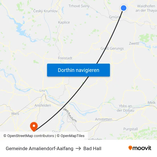 Gemeinde Amaliendorf-Aalfang to Bad Hall map