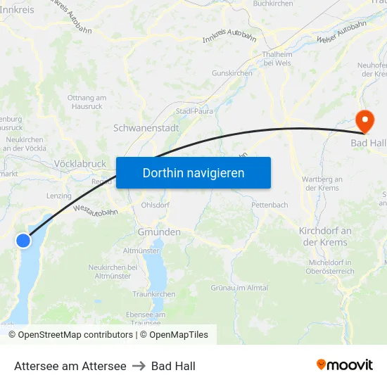 Attersee am Attersee to Bad Hall map