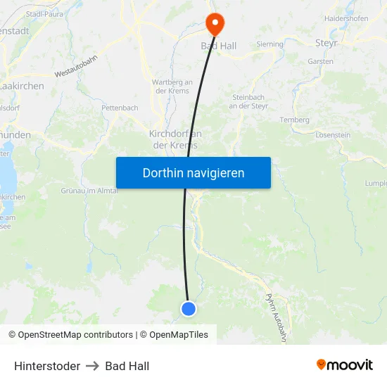 Hinterstoder to Bad Hall map