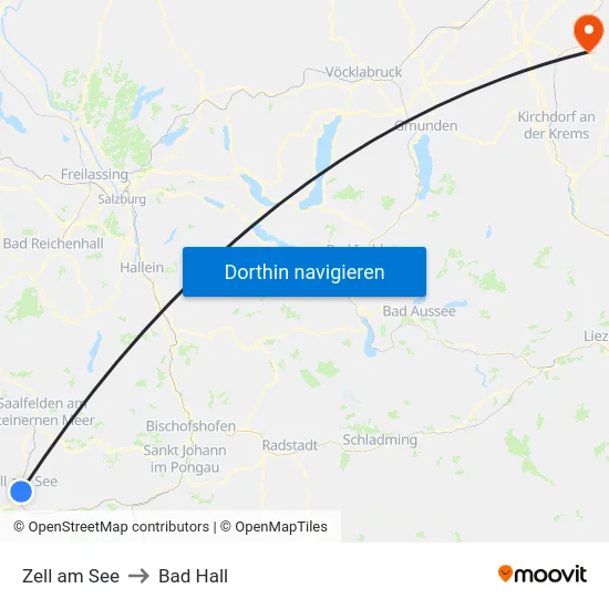 Zell am See to Bad Hall map