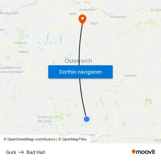 Gurk to Bad Hall map
