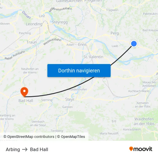 Arbing to Bad Hall map