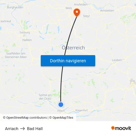 Arriach to Bad Hall map