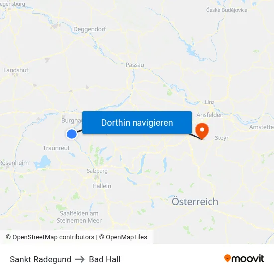 Sankt Radegund to Bad Hall map
