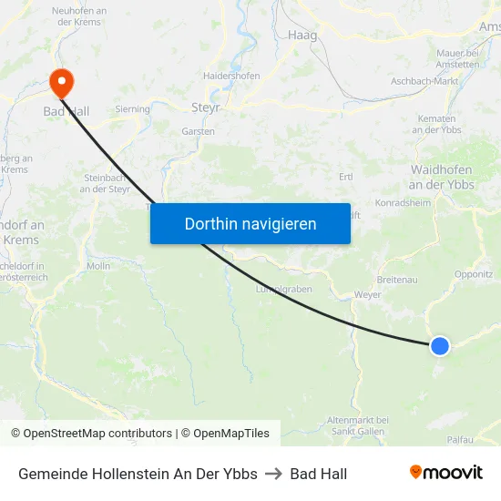 Gemeinde Hollenstein An Der Ybbs to Bad Hall map
