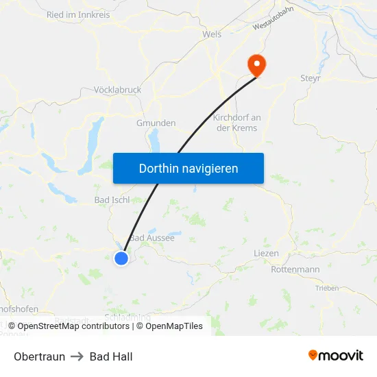 Obertraun to Bad Hall map