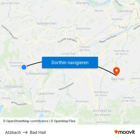 Atzbach to Bad Hall map