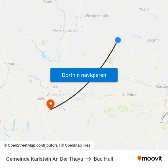 Gemeinde Karlstein An Der Thaya to Bad Hall map