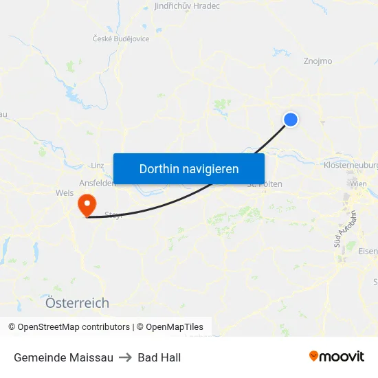 Gemeinde Maissau to Bad Hall map
