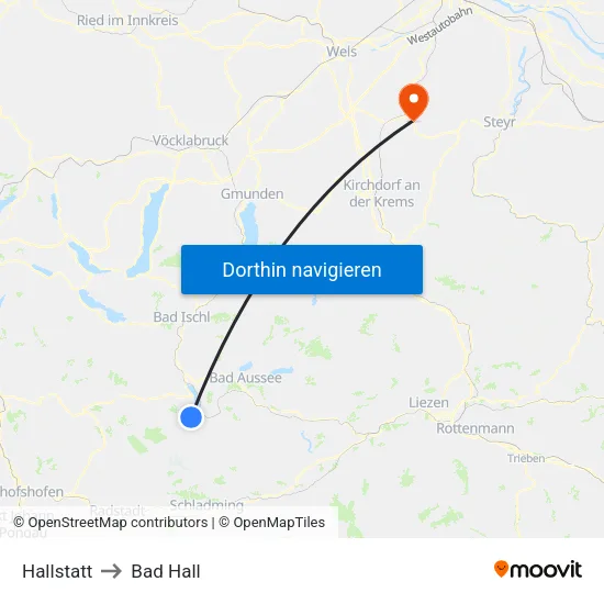 Hallstatt to Bad Hall map