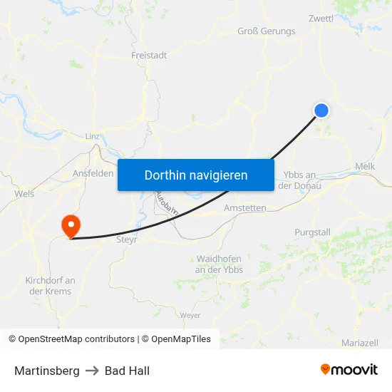 Martinsberg to Bad Hall map