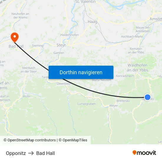 Opponitz to Bad Hall map