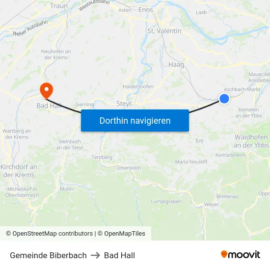 Gemeinde Biberbach to Bad Hall map