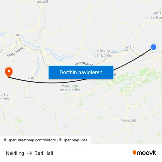 Neidling to Bad Hall map