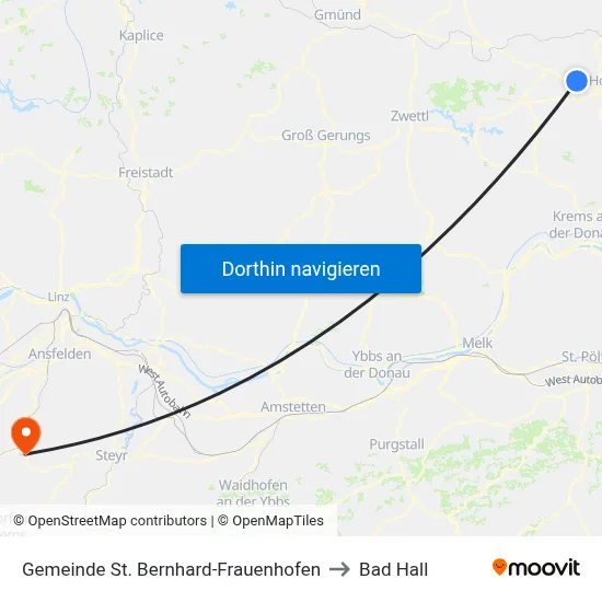 Gemeinde St. Bernhard-Frauenhofen to Bad Hall map