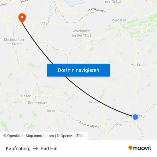 Kapfenberg to Bad Hall map