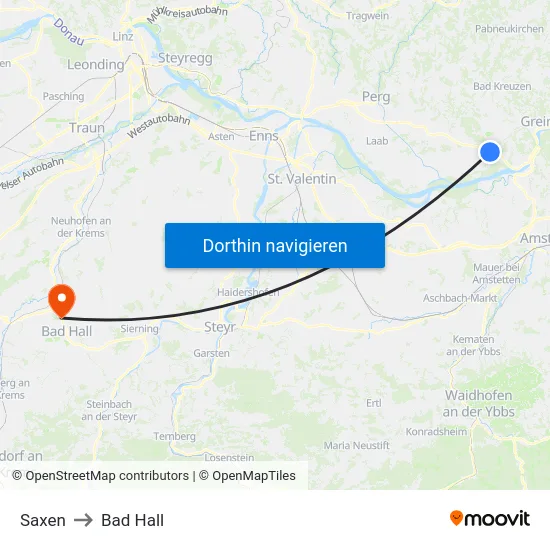 Saxen to Bad Hall map