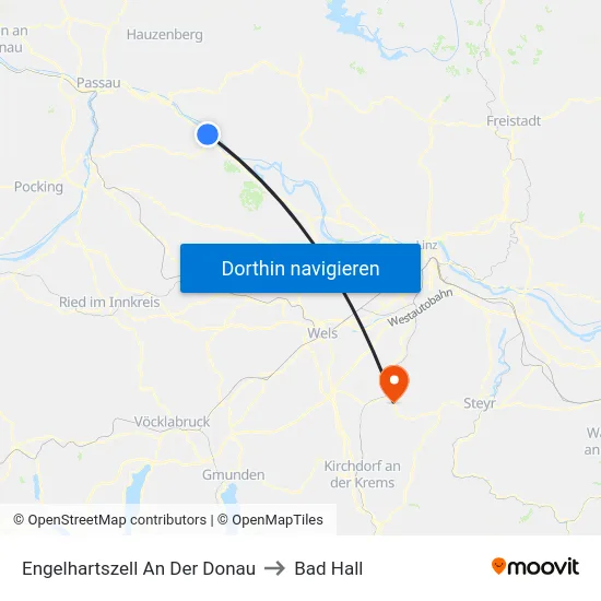 Engelhartszell An Der Donau to Bad Hall map