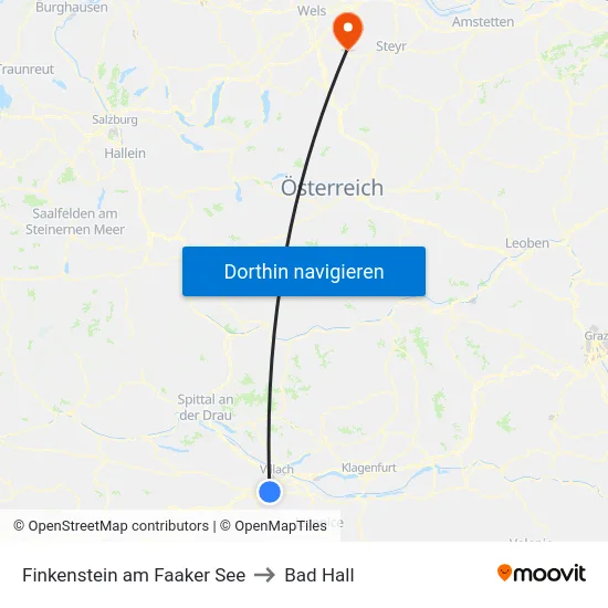 Finkenstein am Faaker See to Bad Hall map
