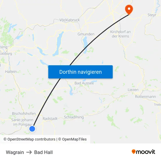 Wagrain to Bad Hall map