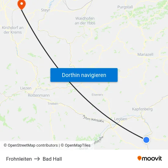 Frohnleiten to Bad Hall map