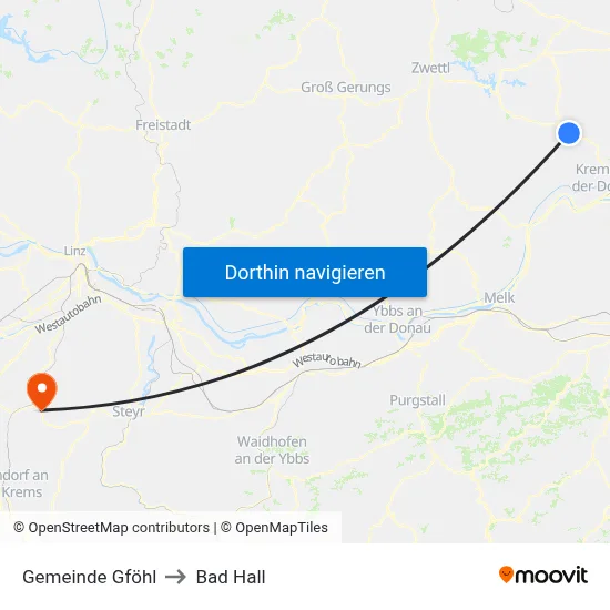 Gemeinde Gföhl to Bad Hall map