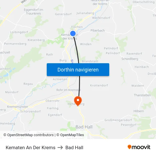 Kematen An Der Krems to Bad Hall map