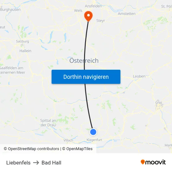 Liebenfels to Bad Hall map