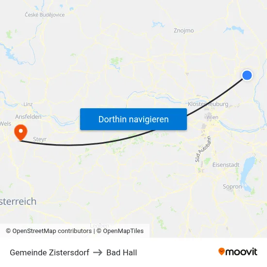Gemeinde Zistersdorf to Bad Hall map