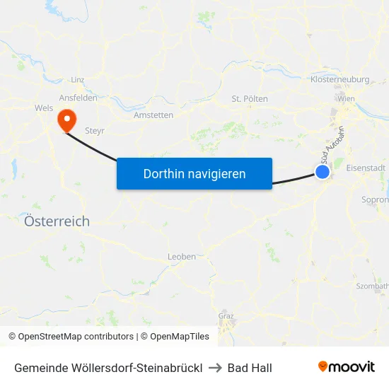 Gemeinde Wöllersdorf-Steinabrückl to Bad Hall map