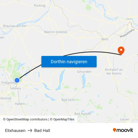 Elixhausen to Bad Hall map