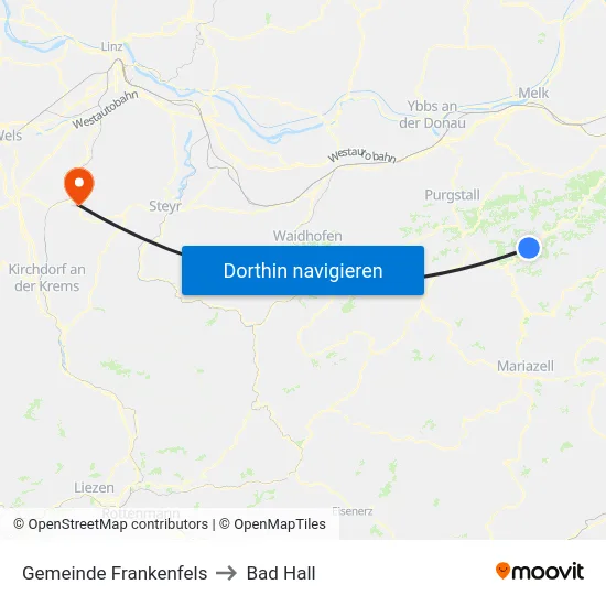 Gemeinde Frankenfels to Bad Hall map