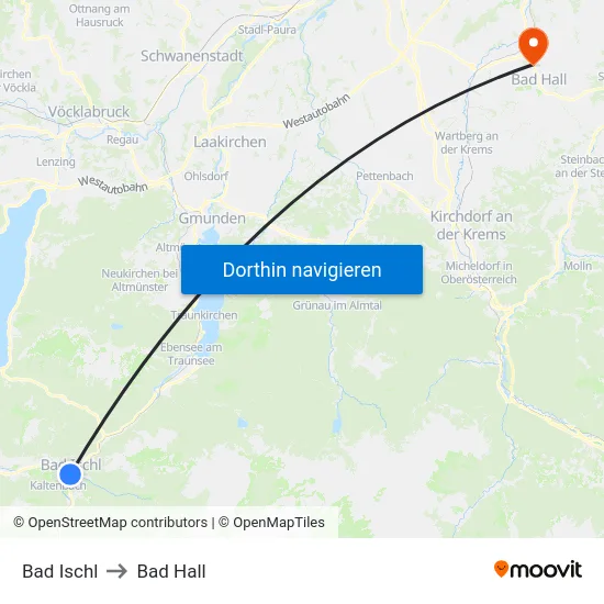 Bad Ischl to Bad Hall map