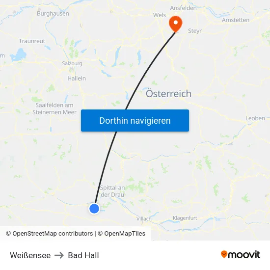 Weißensee to Bad Hall map