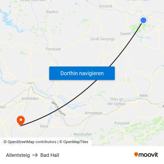 Allentsteig to Bad Hall map