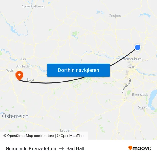 Gemeinde Kreuzstetten to Bad Hall map