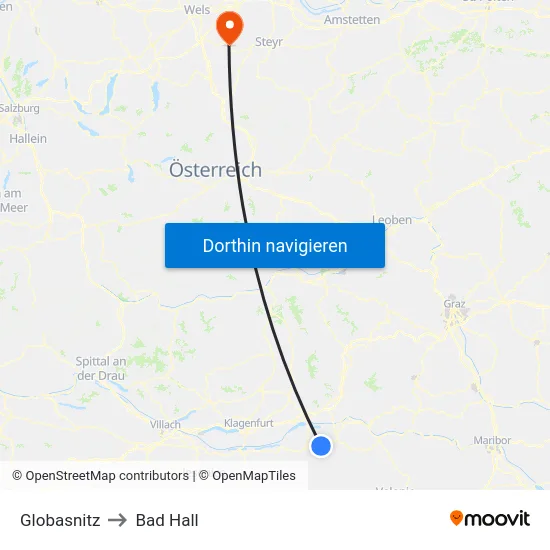 Globasnitz to Bad Hall map