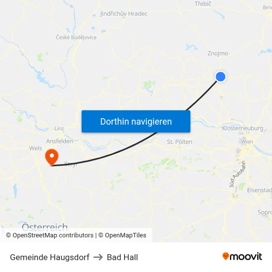Gemeinde Haugsdorf to Bad Hall map