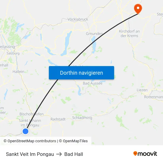 Sankt Veit Im Pongau to Bad Hall map