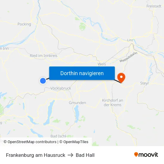 Frankenburg am Hausruck to Bad Hall map