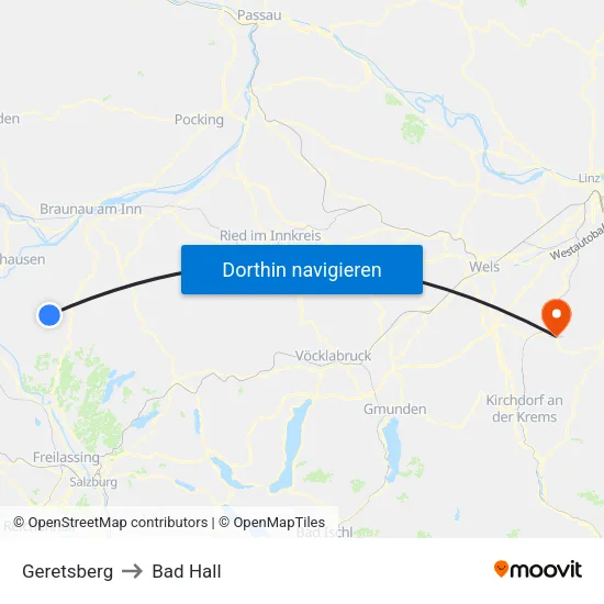 Geretsberg to Bad Hall map