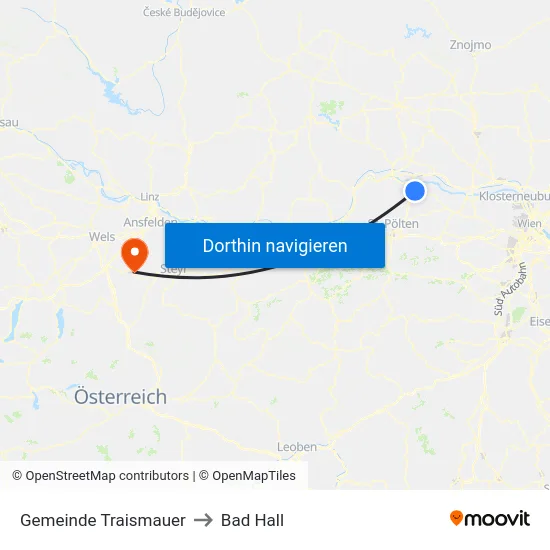 Gemeinde Traismauer to Bad Hall map