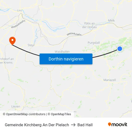 Gemeinde Kirchberg An Der Pielach to Bad Hall map