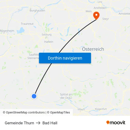 Gemeinde Thurn to Bad Hall map
