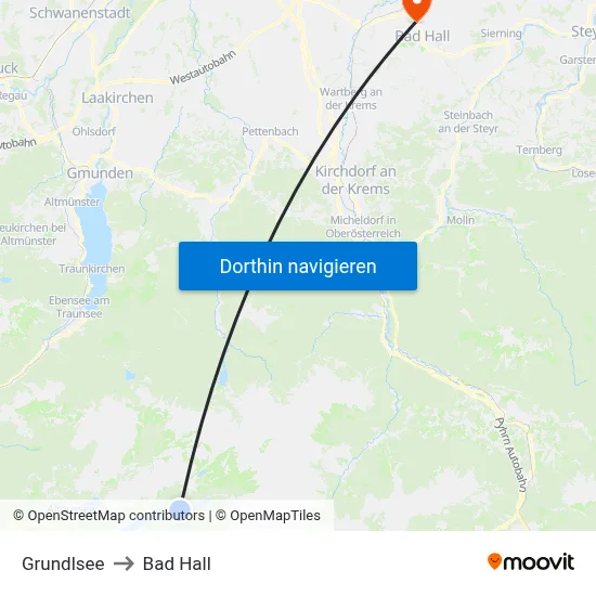 Grundlsee to Bad Hall map
