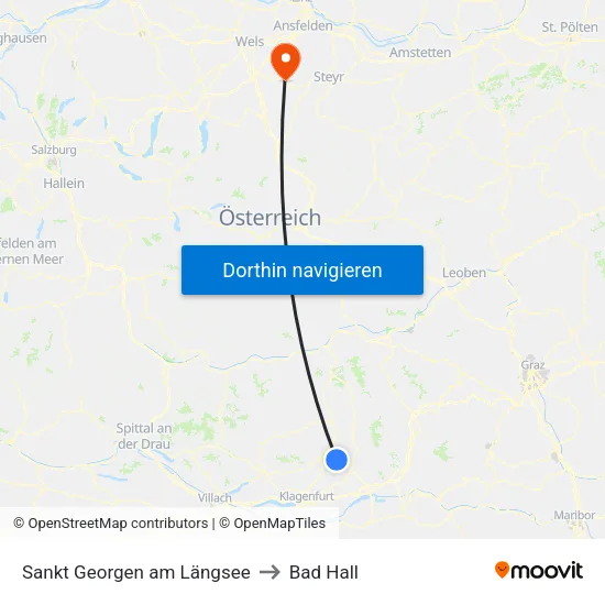 Sankt Georgen am Längsee to Bad Hall map