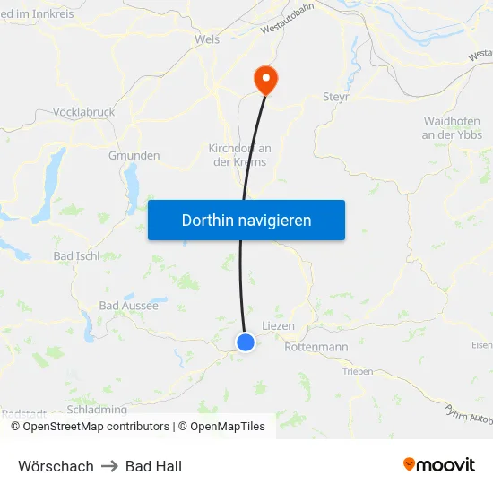 Wörschach to Bad Hall map